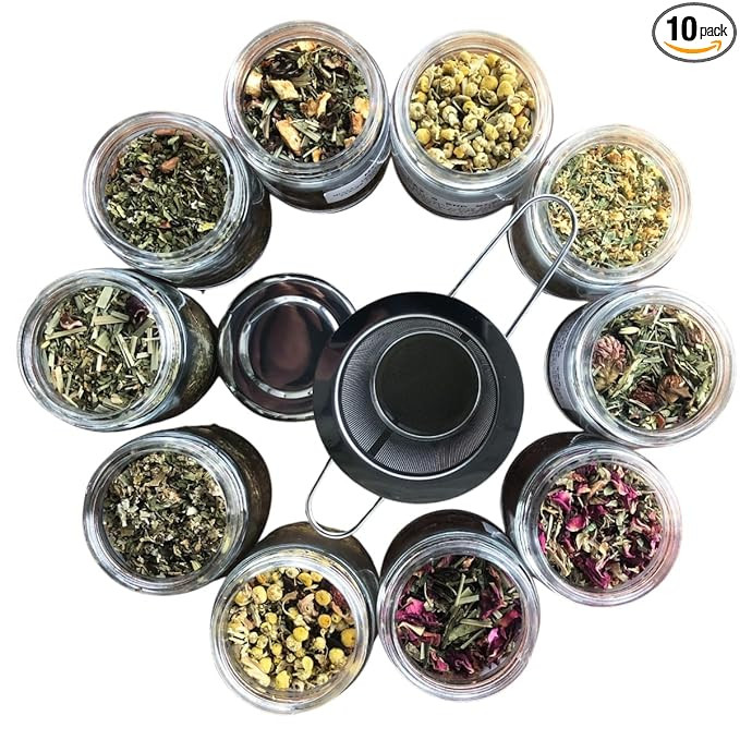 Smoke Camp Crafts Loose Leaf Herbal Tea Gift Set with Stainless Steel Infuser, 10 Unique Flavors,... | Amazon (US)
