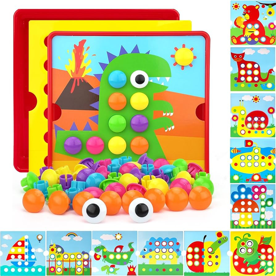 Button Art Toys for Toddlers 3-5 Years Old,Educational Color Matching Mosaic Pegboard & Fine Moto... | Amazon (US)