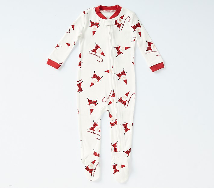 Modern Smiley Santa Nursery Pajama, Red/White, 0-3 months | Pottery Barn Kids