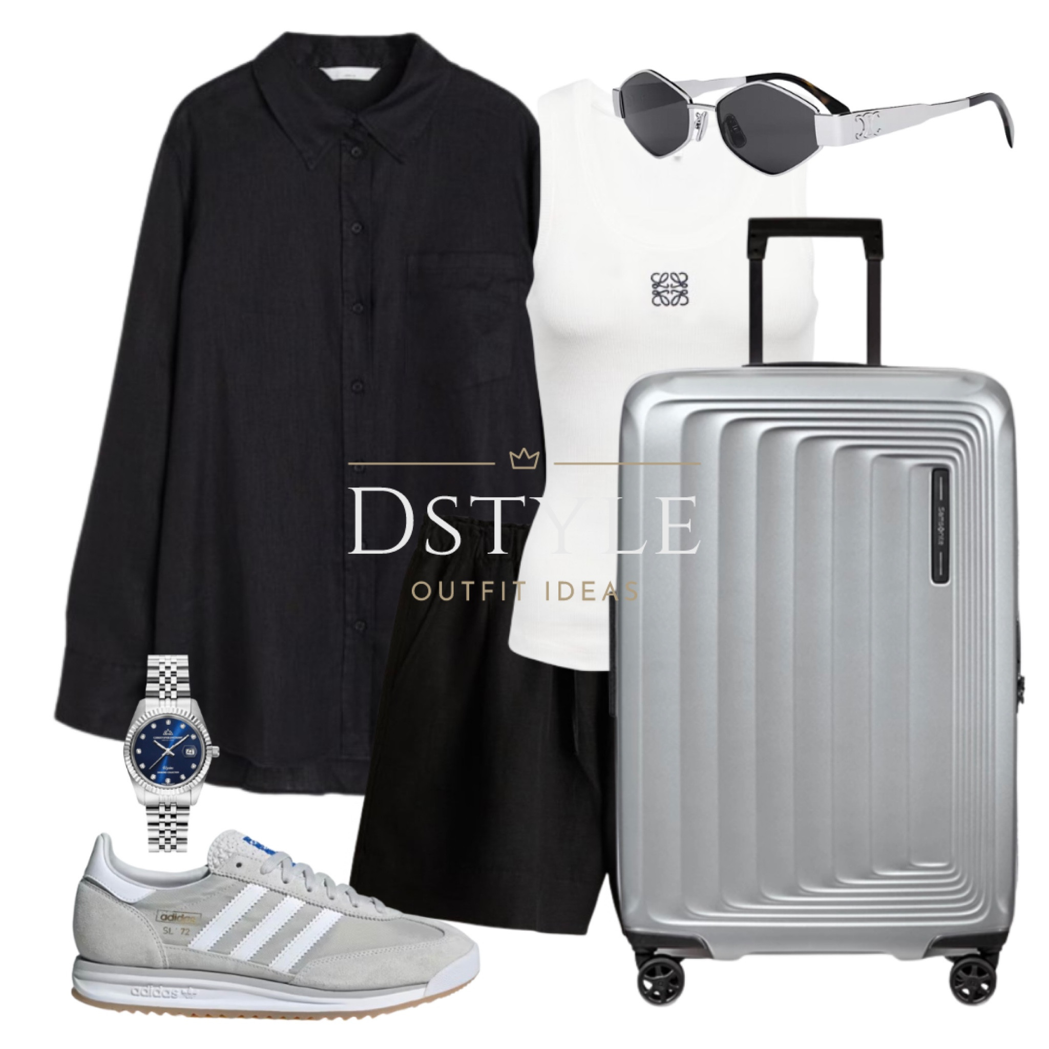 Black linen shirt, matching black linen-blend pull-on shorts, white Loewe anagram tank top, Adidas sneakers, trainers, watch - Christophe Duchamp - Enjoy 85% OFF at checkout by using my discount code dstyle85 

Ootd, travel outfit, travel in style🩶monochrome look, easy-breezy outfit

#LTKstyletip #LTKfindsunder50 #LTKtravel