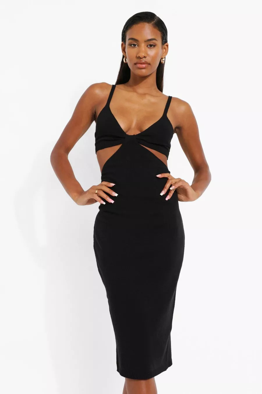 Cut Out Halterneck Knitted Midi Dress | Boohoo.com (US & CA)