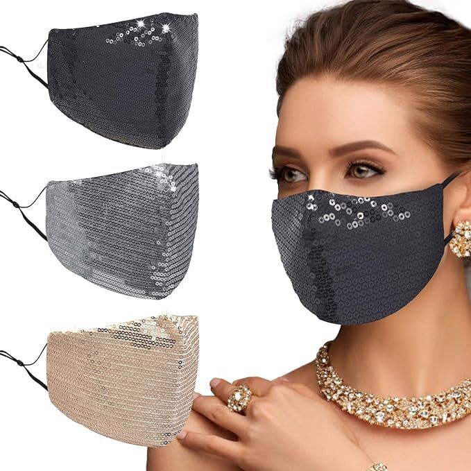 Rhinestone Crystal Face Mask， Masquerade Fashion Bling Mask for Women，Reusable | Amazon (US)