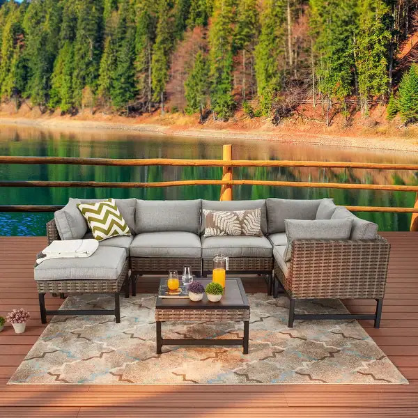 Patio Festival 7-piece Wicker Outdoor Conversation Set with Ottoman | Bed Bath & Beyond
