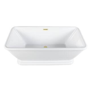 Aqua Eden 60 in. x 28 in. Acrylic Flatbottom Freestanding Soaking Bathtub in White/Polished Brass with Drain | The Home Depot
