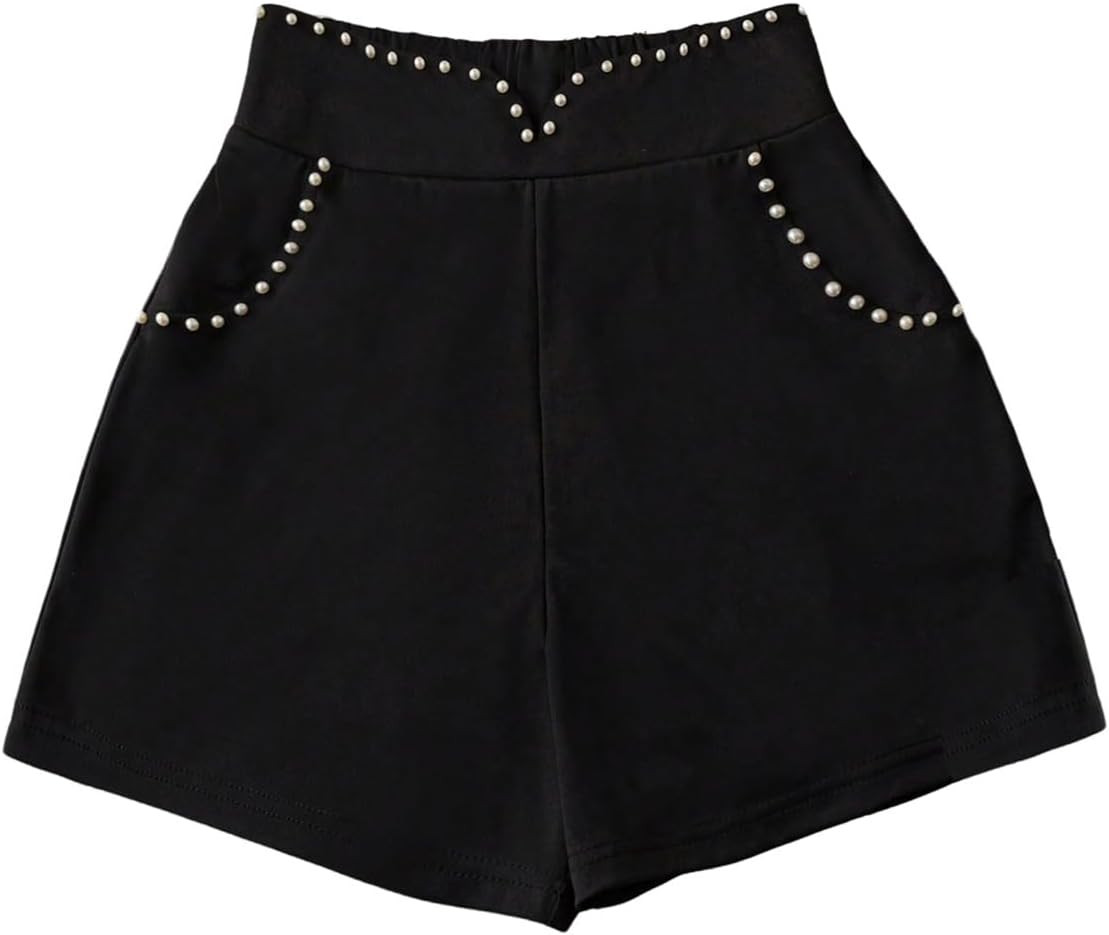 MakeMeChic Women's Pearl Beaded Mini Shorts Wide Leg Elastic Waisted Y2K Micro Shorts | Amazon (US)