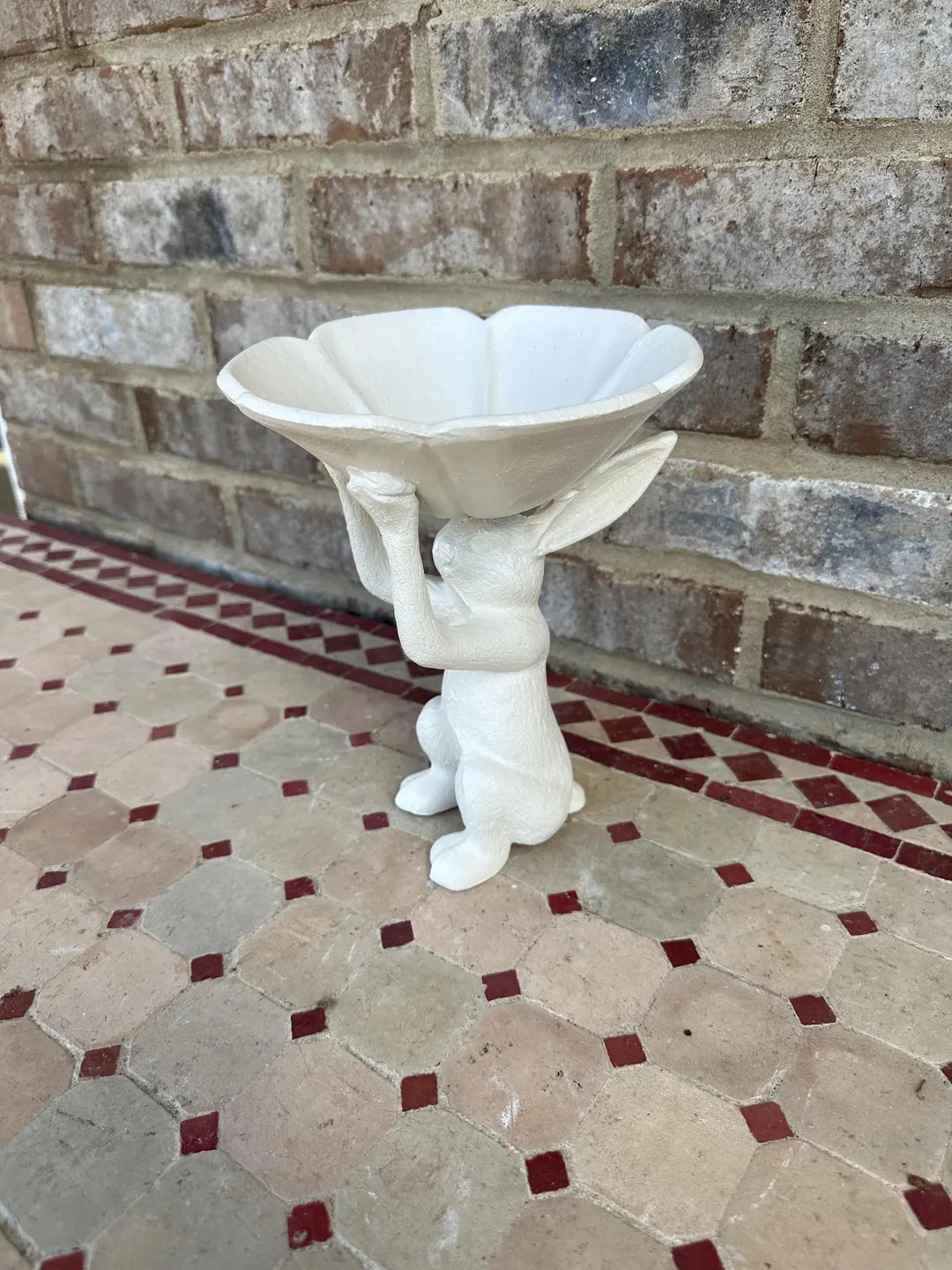 White Cast Iron Bunny Rabbit Holding Bird Feeder Bowl Garden Lawn Art Decor - Etsy | Etsy (US)