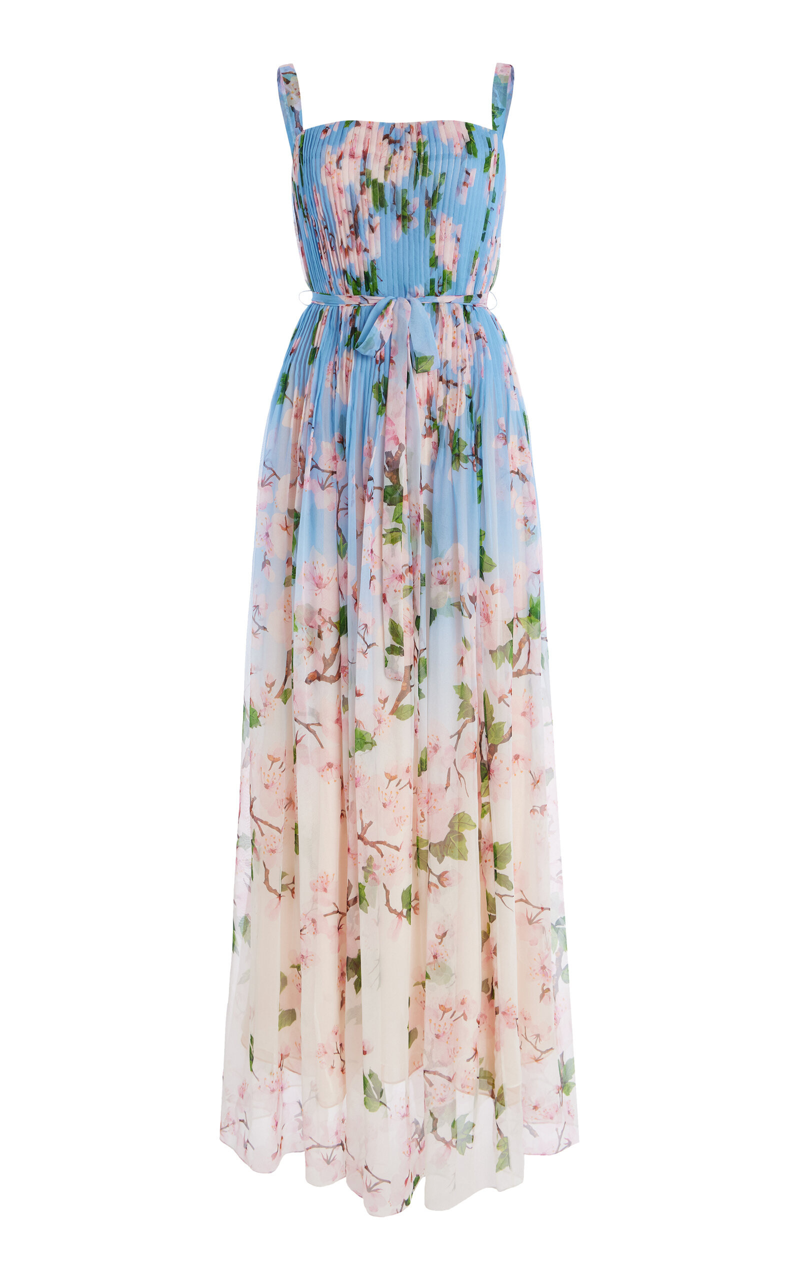 Oscar de la Renta - Pleated Silk Chiffon Gown - Light Blue - US 10 - Moda Operandi | Moda Operandi (Global)