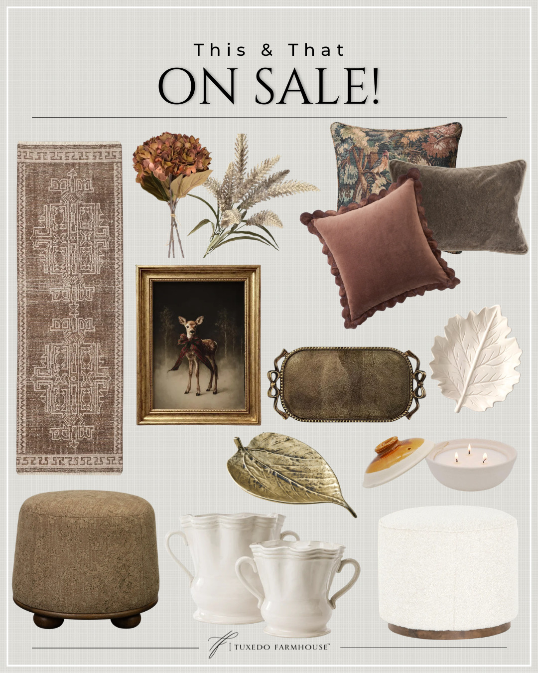 A little this & that… and it’s ON SALE! 🤎 I love finding those pretty pieces that make a home feel collected—vintage-inspired rugs, rich velvet pillows, charming artwork, decorative trays, creamy ceramics and cozy little stools. These are such good finds for adding warmth and character for fall and beyond. 🍂

#LTKHome #LTKSaleAlert #LTKStyleTip #HomeDecor #FallDecor #HomeFinds #CozyHome #VintageInspired 

 #LTKSeasonal #LTKHome #LTKSaleAlert
