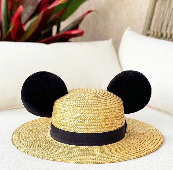 Boater Hat with Mouse Ears Beach Sun Straw | Etsy (US)