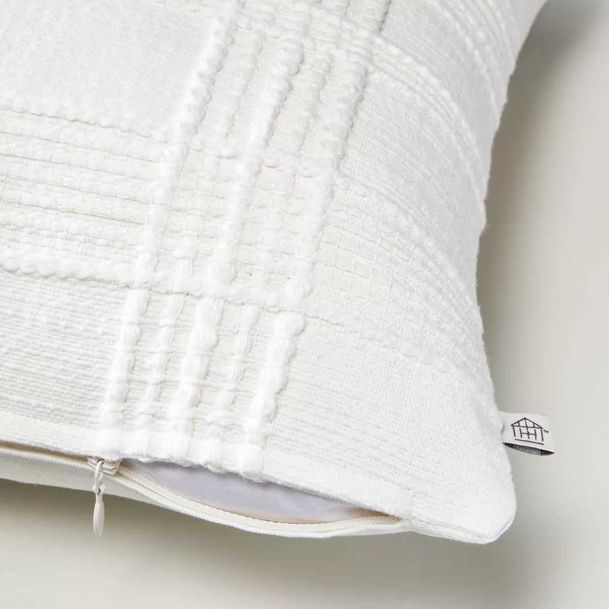 18"x18" Raised Plaid Decorative Pillow Cover Cream - Hearth & Hand™ with Magnolia: Cotton Textu... | Target