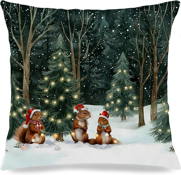 Farmhouse Christmas Tree Squirrel Pillow Covers 18x18 Double-Sided, Squirrel Lover Gifts, Winter ... | Amazon (US)