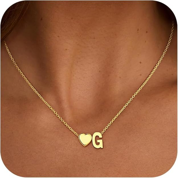 Valentines Day Gifts for Kids Teen Girls - 18K Gold Plated Heart Initial Pendant Necklaces for Wo... | Amazon (US)