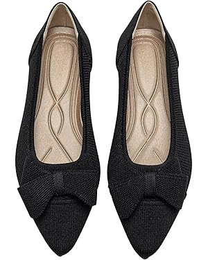Women's Flats Shoes Comfortable Slip On Shoes Classic Dressy Pointed Toe Bow Knit Ballet Flat | Amazon (US)