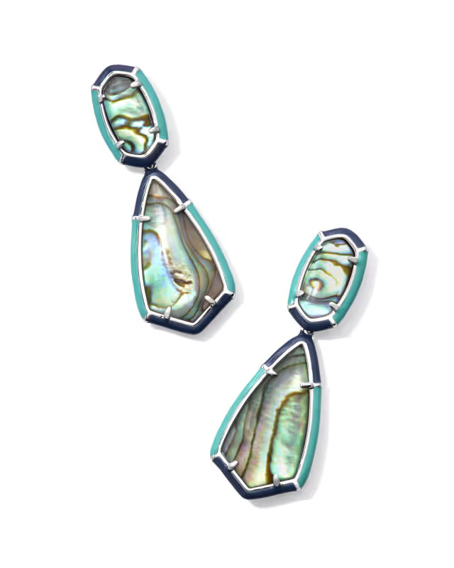 Camry Silver Enamel Frame Statement Earrings in Abalone | Kendra Scott | Kendra Scott