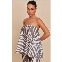 Brown Zebra Print Floaty Bandeau Top | PrettyLittleThing US