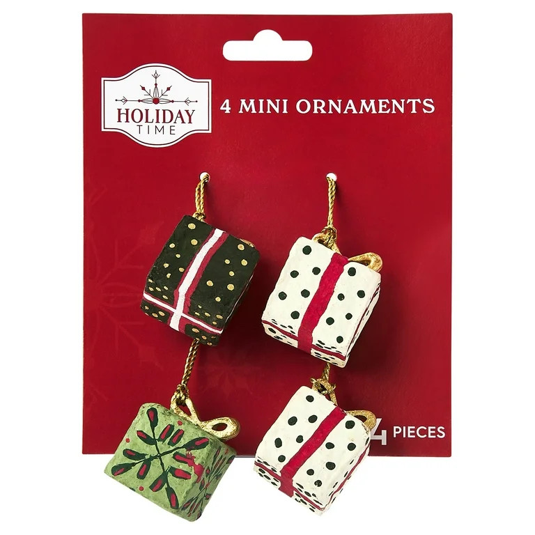 Multicolor Mini Paper Gifts Christmas Ornaments, 1.5", 4 Count, by Holiday Time | Walmart (US)