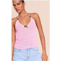 Pink Crochet Bead Detail Halter Top | PrettyLittleThing US