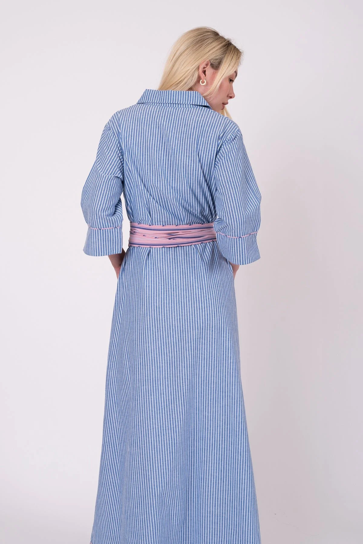 Savannah Shirt Dress | Blue/Pink Pinstripe | SUE SARTOR
