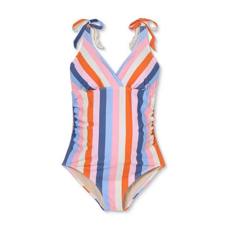 V-Neck with Tie-Strap One Piece Maternity Swimsuit - Isabel Maternity by Ingrid & Isabel™ Strip... | Target