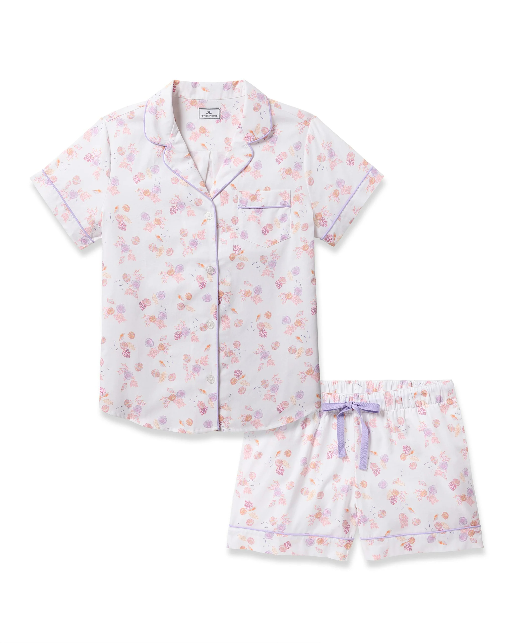 Women's Twill Short Sleeve Short Set in Seashell Splendor | Petite Plume