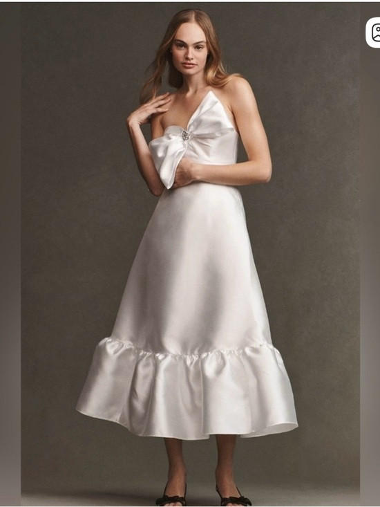 Anthropologie Hutch White Strapless Crystal Bow-tie Midi Dress Bridal | Poshmark