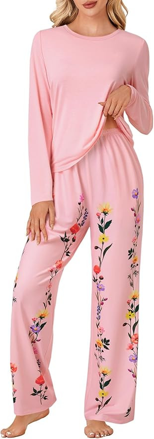 LYANER Women's Pajama Sets Long Sleeve Top and Floral Pants Pjs 2 Piece Sleepwear with Pockets | Amazon (US)