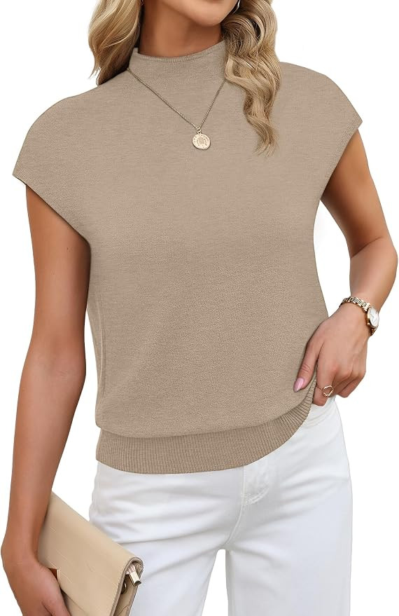 Sampeel Womens Short Sleeve Sweater Mock Neck Summer Top Dressy Casual Basic Knit Pullover Shirt | Amazon (US)