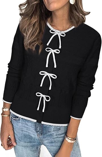 Arach&Cloz Women’s Bow Sweaters Fall Color Block Casual Cardigan Sweaters 2025 | Amazon (US)
