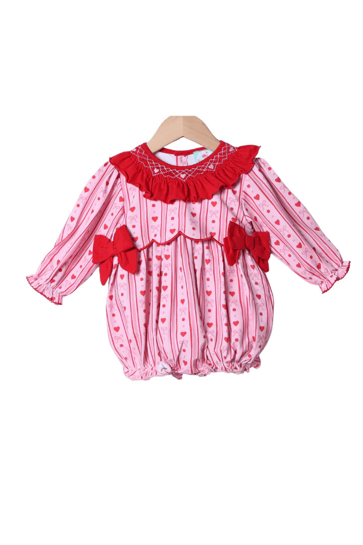 Smocked Fancy Hearts Bow Bubble | The Smocked Flamingo