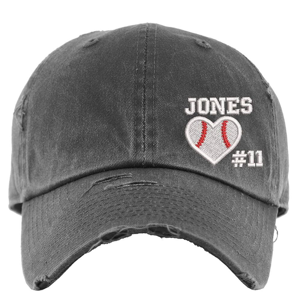 Baseball Heart Hat w/Custom Name and/or Number | Distressed Baseball Cap or Ponytail Hat | Person... | Amazon (US)