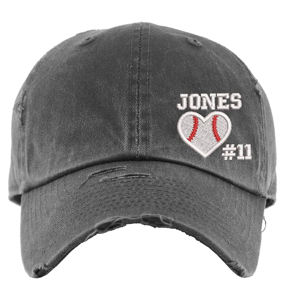 Baseball Heart Hat w/Custom Name and/or Number | Distressed Baseball Cap or Ponytail Hat | Person... | Amazon (US)