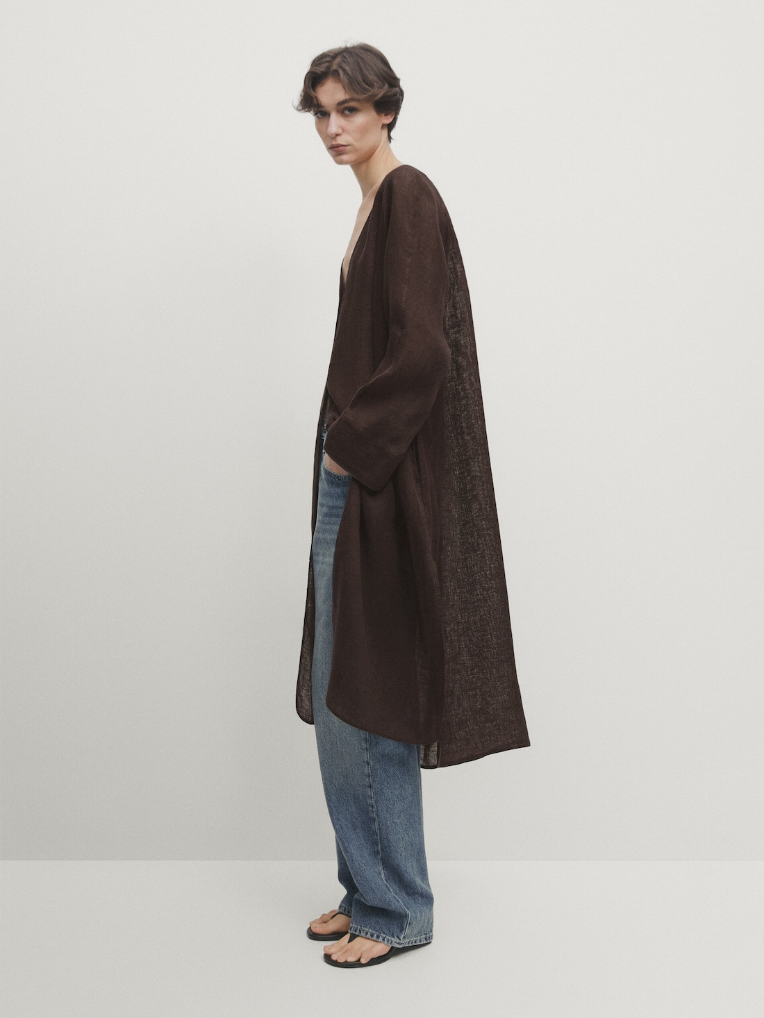 100% linen maxi oversize blouse | Massimo Dutti UK