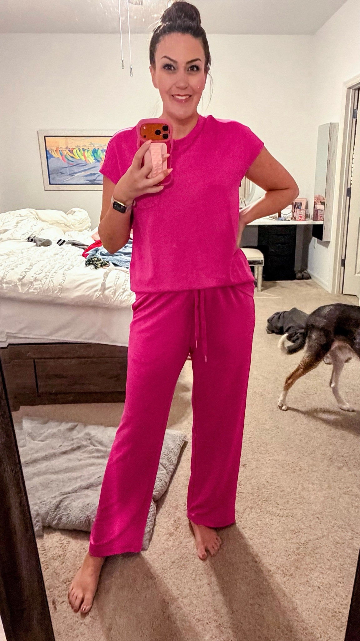 This set feels like *that* smoothing brand… but with an Amazon price tag 👀

Doesn’t show cellulite, super flattering, and comes in WAY more colors.

Runs TTS (I’m in medium) comfy without feeling sloppy ✨

loungewear set, matching lounge set, elevated loungewear, comfy chic outfit, Amazon fashion finds, Amazon loungewear, smoothing fabric, cellulite friendly pants, wide leg lounge pants, elastic waistband pants, drawstring waist pants, travel outfit, airport outfit, everyday basics, casual outfit, work from home outfit, size 4/6 friendly, flattering loungewear, colorful loungewear, pink lounge set