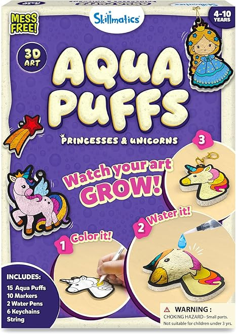 Skillmatics 3D Art Kit - Aqua Puffs Princesses & Unicorns, Stocking Stuffers, Paint by Number Cra... | Amazon (US)