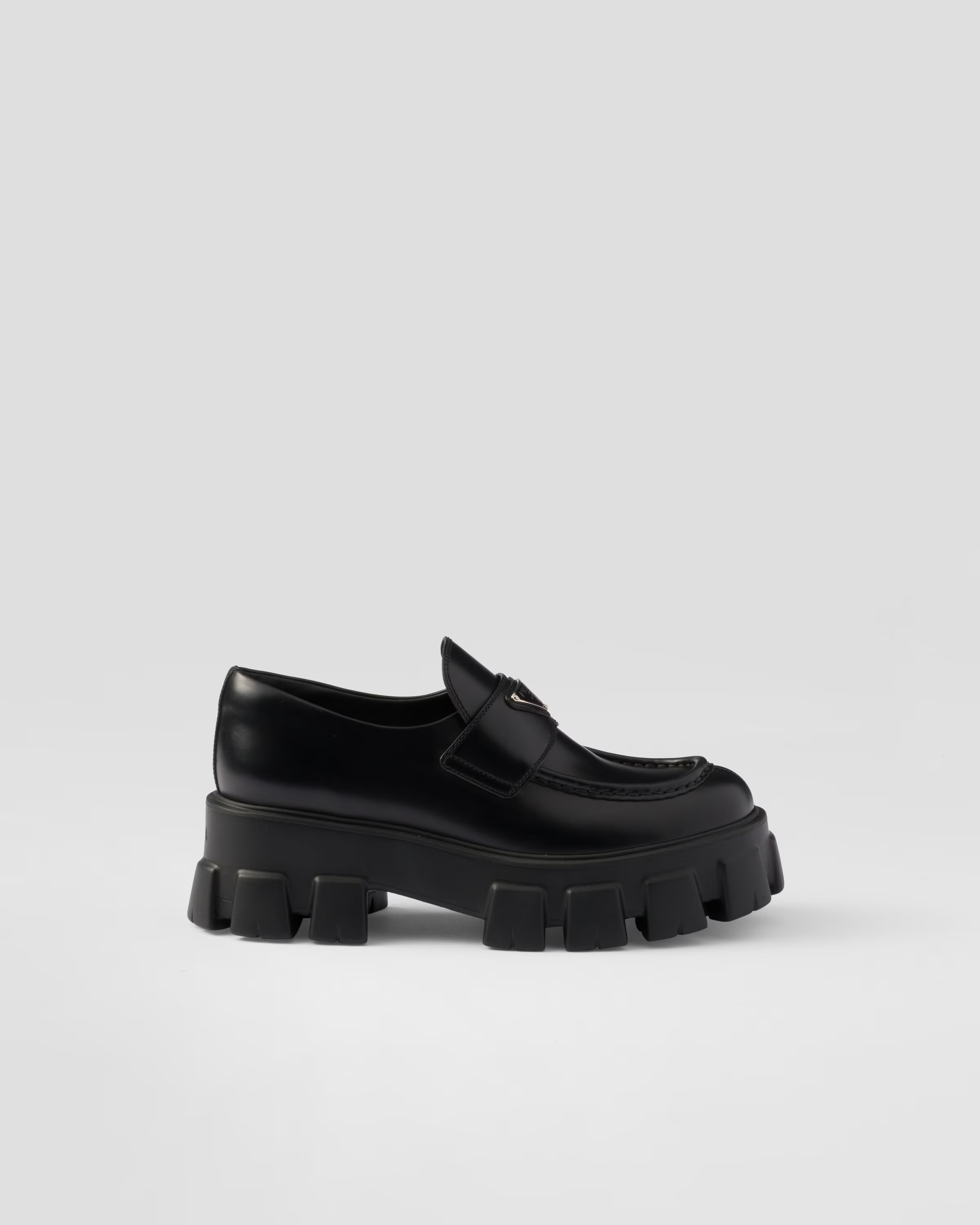 Brushed leather Monolith loafers | Prada Spa US