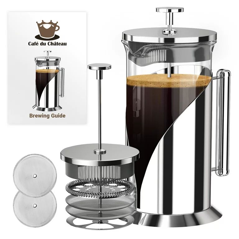Cafe du Chateau French Press Coffee Maker - 4 Level Filter - Large 34oz Glass Carafe | Walmart (US)