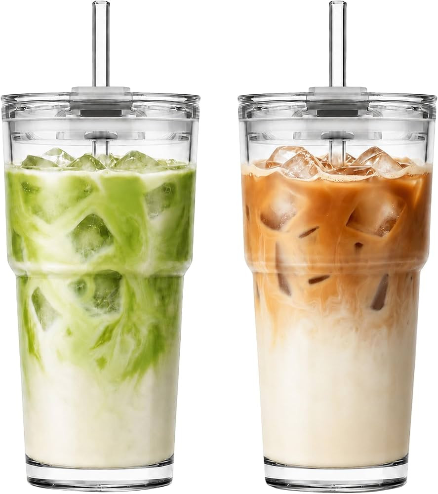 KEMORELA 20oz Clear Glass Tumbler with Straw and Lid, Reusable Glass Cups | Amazon (US)