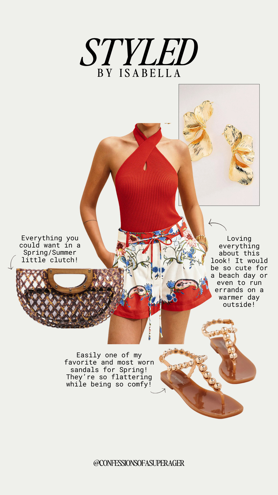 Spring/Summer outfit perfection 🌺✨ This chic warm-weather look features a flattering halter top, printed shorts, statement gold earrings, and the cutest woven clutch—paired with comfy, on-trend sandals you’ll wear on repeat. Perfect for vacation, beach days, brunch, or everyday elevated casual style—these are must-have pieces for effortless seasonal dressing. Tap to shop and upgrade your spring wardrobe now! #SpringOutfits #SummerStyle #VacationOutfits #ResortWear #EffortlessStyle #ChicStyle #Over40Style #StyleOver50 #FashionOver40 #BeachOutfit #EverydayStyle #LTKFashion #LTKStyle 

 

#LTKootd #LTKOver40 #LTKSaleAlert