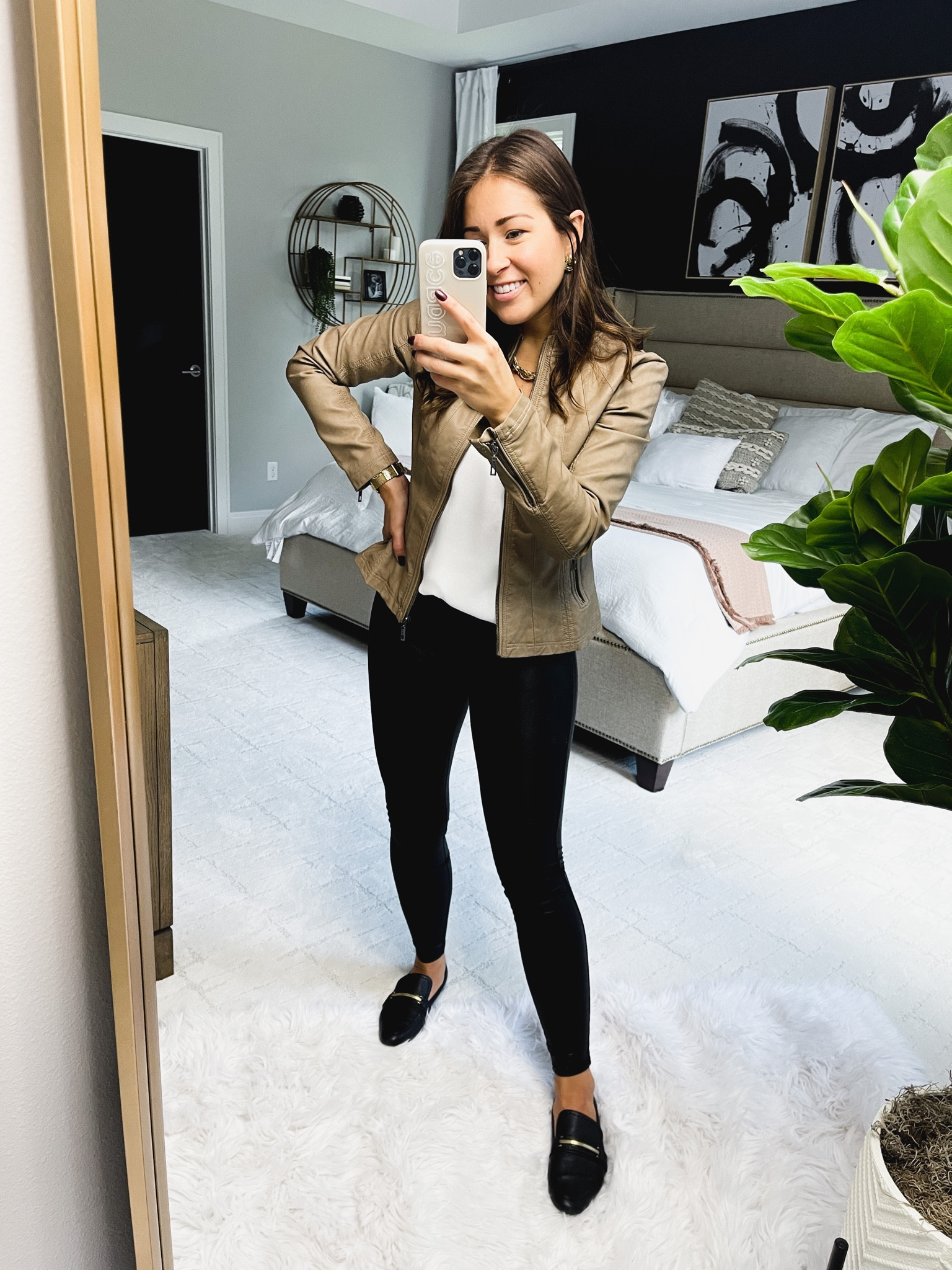 Faux leather jacket and leggings have never looked so good 🤩✨

Wearing XS in jacket and small in all other pieces! …. jacket is “khaki” 🤍

#LTKunder100 #LTKtravel #LTKworkwear