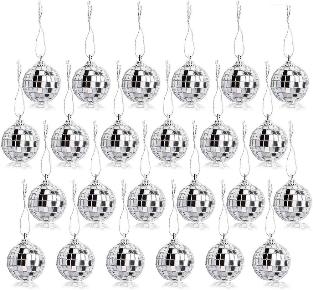 24 Pcs Silver Disco Mirror Ball for Party Decoration, Christmas Tree Wedding Birthday Party Ornam... | Amazon (US)
