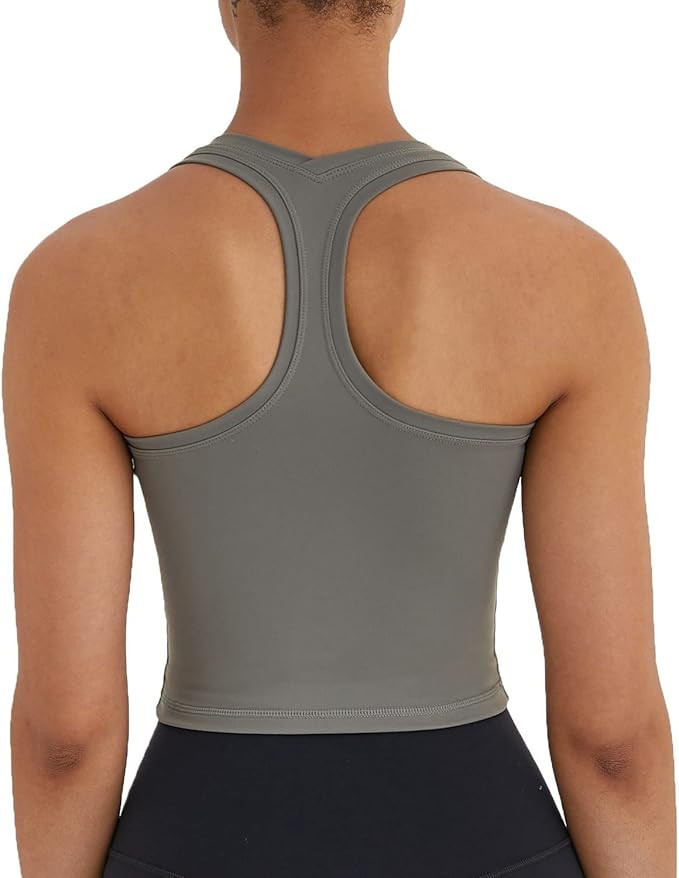 Women's Cropped Racerback Tank Tops Running Workout Tops Active Yoga Tops | Amazon (US)