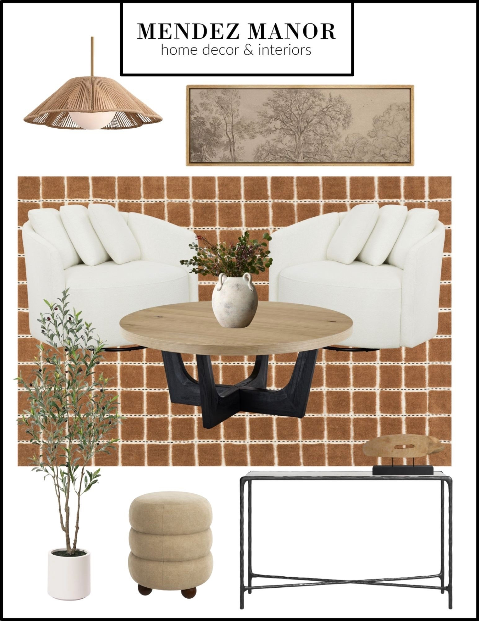Checkered rugs and grid pattern rugs are trending! They are always classic, timeless options in my opinion. 

The white swivel chairs here are from Walmart and under $300!! I also love the coffee table from Castlery and the console table from Wayfair! 

#LTKSaleAlert #LTKCyberWeek #LTKHome