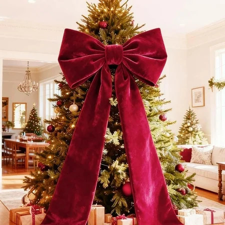Christmas Decorations Extra Large Christmas Tree Topper Bow Giant Xmas Red Velvet Bow for Home Wreath Wall Holiday (Red 72 inch) | Walmart (US)