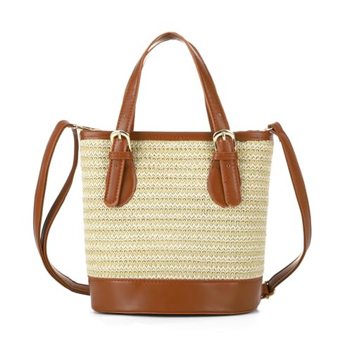 Emprier Summer Straw Crossbody Bags for Women Summer Beach Bucket Bag Trendy Woven Handbags Top-handle Shoulder Purse | Amazon (US)