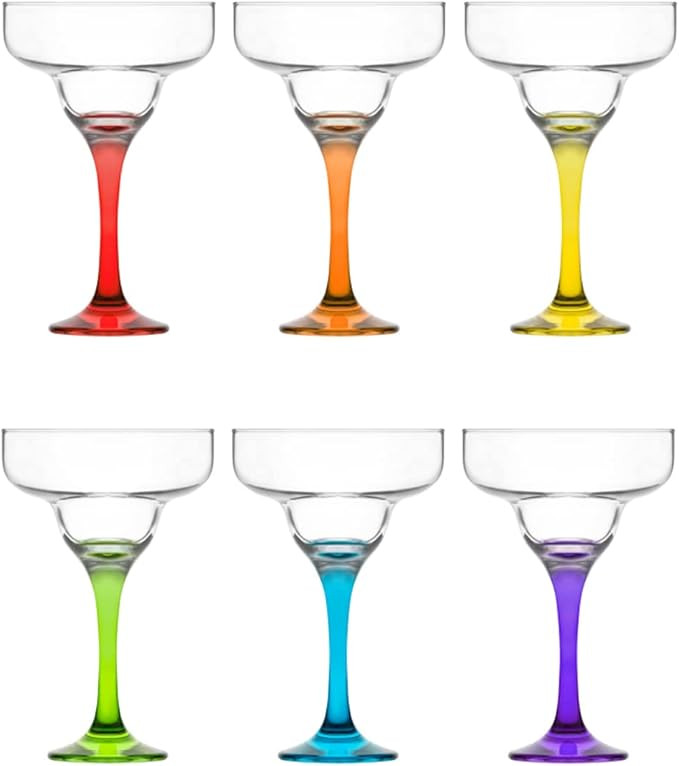 LAV Margarita Glasses Set of 6 - Margarita Cocktail Glasses 10.25 oz - Multi Colored and Clear St... | Amazon (US)