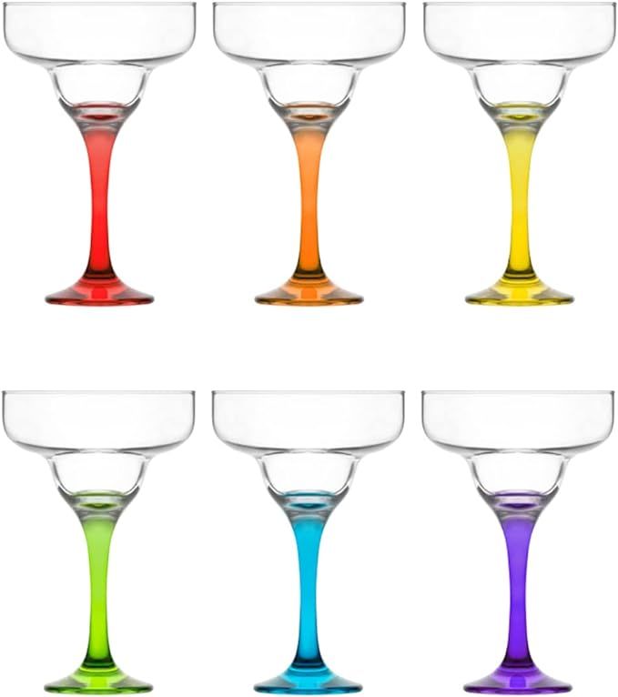 LAV Margarita Glasses Set of 6 - Margarita Cocktail Glasses 10.25 oz - Multi Colored and Clear St... | Amazon (US)