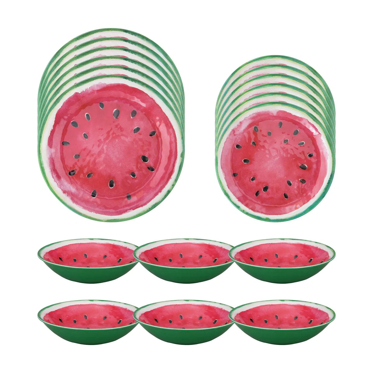 Watermelon 18 Piece Melamine Dinnerware Set Plate and Bowl Set - Service for 6 | Wayfair North America