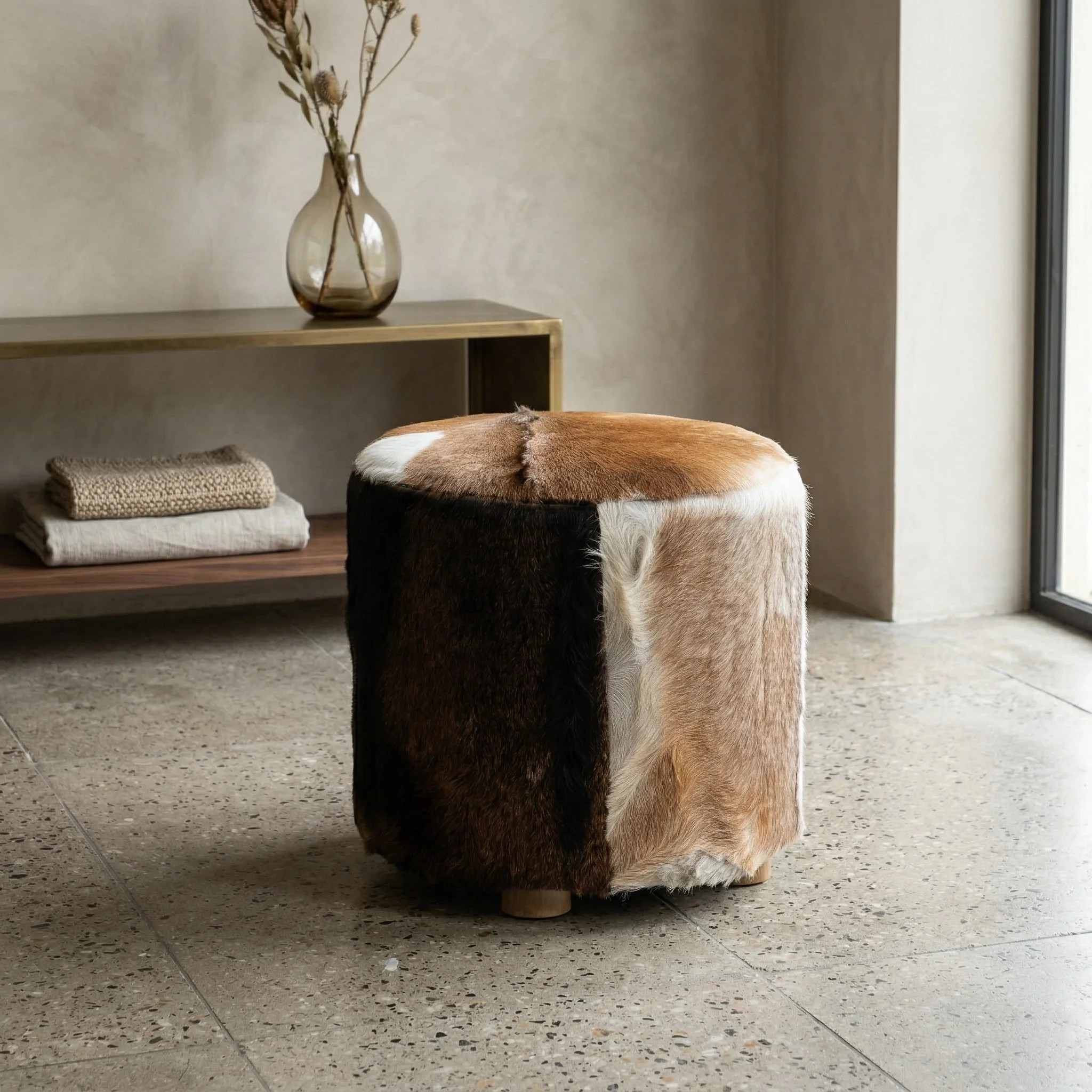 Neutral 18 Inch Cowhide Farmhouse Ottoman Stool | Wayfair North America