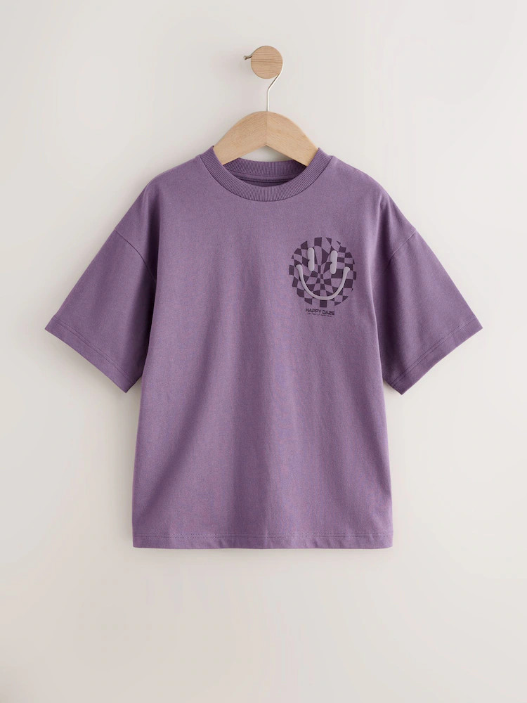 Purple Checkerboard Smile Short Sleeve Graphic T-Shirt (3-16yrs) | Next US