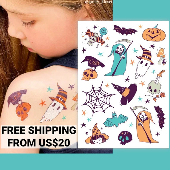 Halloween Temporary Tattoo Transfers. Ghost Witch Bat | Etsy | Etsy (US)